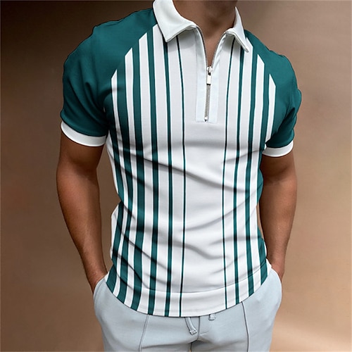 

Men's Collar Polo Shirt Golf Shirt Striped Turndown Purple Khaki Red Green / White Casual Daily Short Sleeve Zipper Clothing Apparel Sports Fashion Casual Comfortable