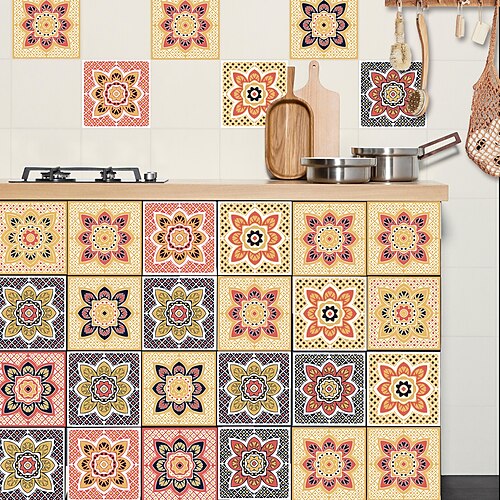 

Kitchen Oil-proof And Waterproof Tile Stickers Crystal Film Sunflower Red Orange Pattern Tile Renovation Thickened Wall Stickers