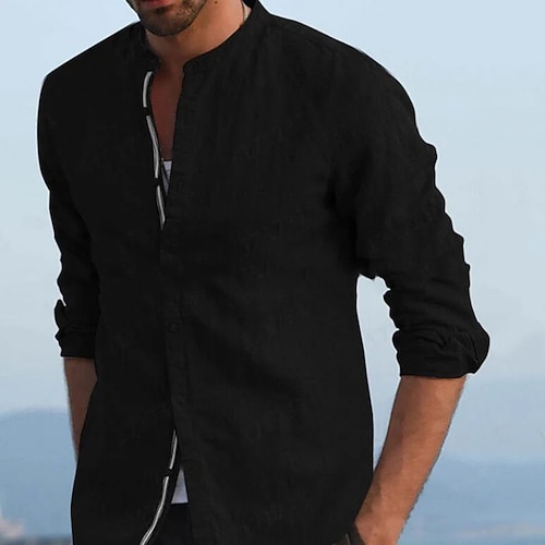 

Men's Shirt Solid Color Turndown Street Casual Button-Down Long Sleeve Tops Casual Fashion Breathable Comfortable White Black Khaki