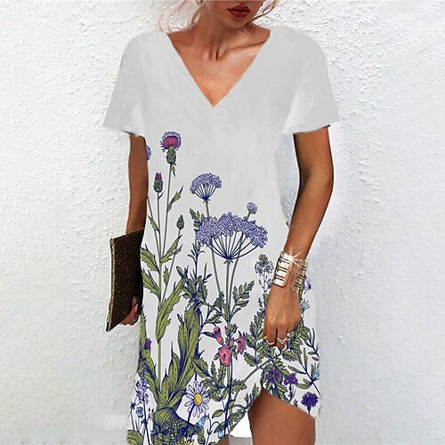

Women's A Line Dress Short Mini Dress Gray Short Sleeve Floral Print Spring Summer V Neck Casual Vacation 2022 S M L XL XXL 3XL