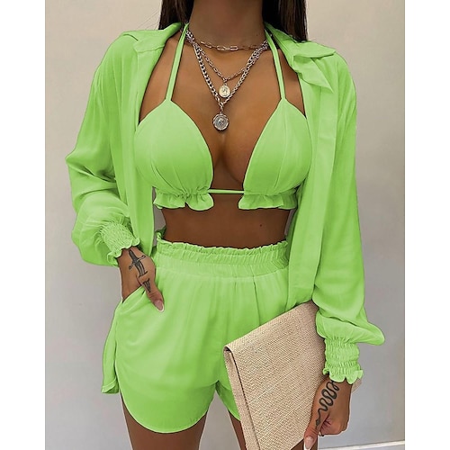 

589 cross-border amazon aliexpress independent station new explosive sexy summer solid color printing 3-piece suit women