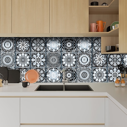 

Kitchen Oil-proof And Waterproof Tile Stickers Crystal Silver-white Snowflake Film Mandala Pattern Tile Renovation Thickened Wall Stickers