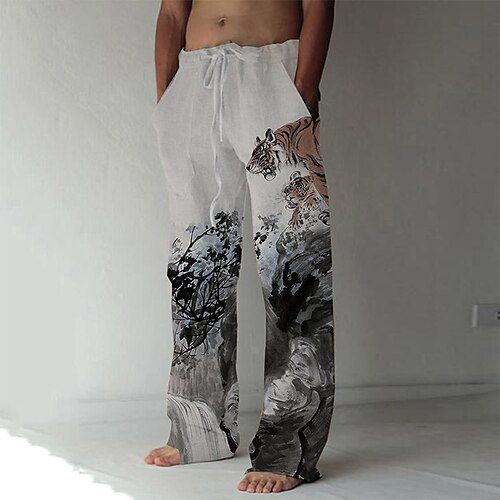 

Men's Fashion Designer Straight Trousers 3D Print Elastic Drawstring Design Front Pocket Pants Casual Daily Graphic Prints Tiger Comfort Soft Mid Waist Gray S M L XL XXL / Animal