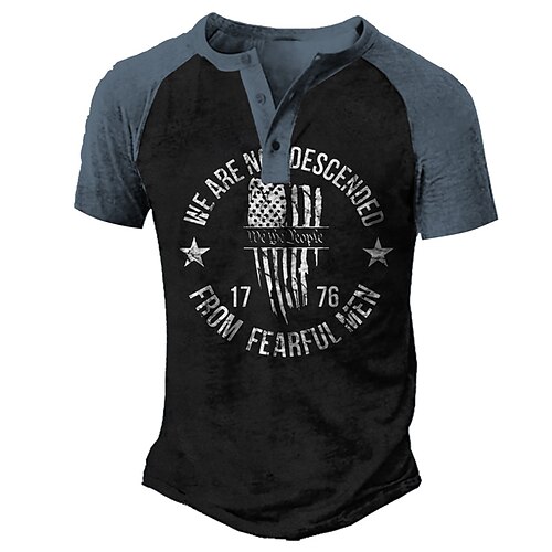 

Men's Henley Shirt Tee T shirt 3D Print Graphic Color Block Letter Plus Size Henley Daily Sports Patchwork Button-Down Short Sleeve Tops Basic Casual Classic Designer Green Black Gray / Summer