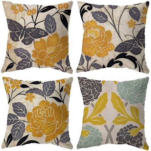 

Floraler doppelseitiger Kissenbezug, 4-teiliges Set, weicher dekorativer quadratischer Kissenbezug, Kissenbezug, Kissenbezug für Sofa, Schlafzimmer, hochwertige Qualität, maschinenwaschbar