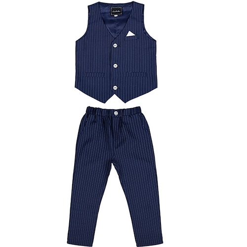 

2 pezzi Bambino Da ragazzo Giacca e Pantaloni Completo Vestito Banda Senza maniche Cotone Impostare Formale Gentile Stile preppy Primavera Estate 4-13 anni Nero Blu