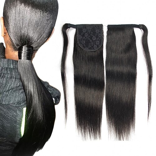 

Human Hair Ponytail Extension with Wrap Around 10A Brazilian Ponytail Human Hair Straight Ponytail Clip in Human Hair Extension Long Ponytail 16 Inch