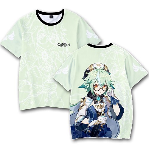 

Inspired by Genshin Impact Cosplay T-shirt Cartoon 100% Polyester Anime Harajuku Graphic Kawaii T-shirt For Men's / Women's / Couple's