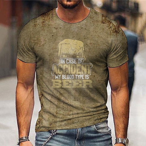 

Men's Unisex T shirt 3D Print Graphic Prints Beer Letter Crew Neck Street Daily Print Short Sleeve Tops Casual Designer Big and Tall Papa T Shirts Khaki / Summer