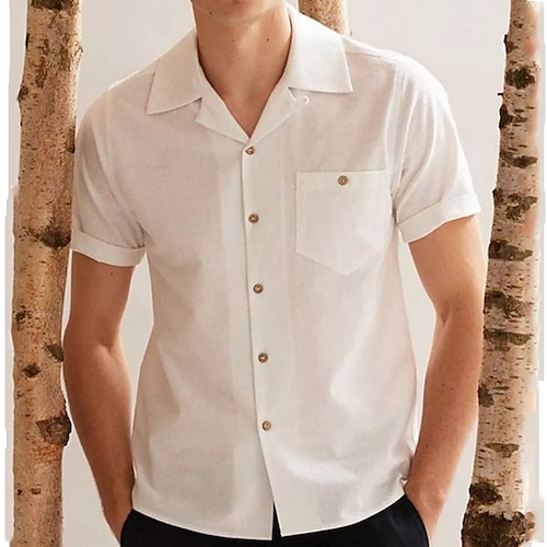 

Men's Shirt Solid Color Turndown Street Casual Button-Down Short Sleeve Tops Casual Fashion Breathable Comfortable White