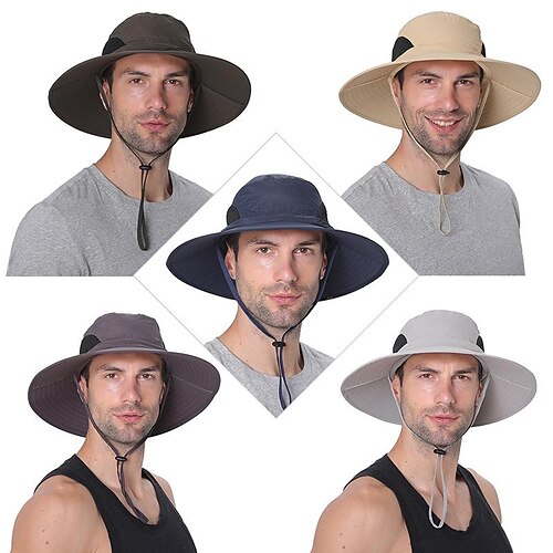 

Men's Women's Sun Hat Fishing Hat Hiking Hat Boonie hat Wide Brim Summer Outdoor UV Sun Protection Sunscreen UV Protection Breathable Hat ArmyGreen Leather Pink Blue for Fishing Climbing Running