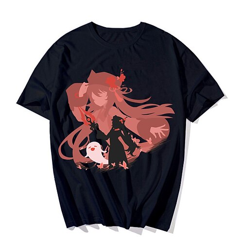 

Inspired by Genshin Impact Hutao T-shirt Cartoon 100% Polyester Anime Harajuku Graphic Kawaii T-shirt For Men's / Women's / Couple's