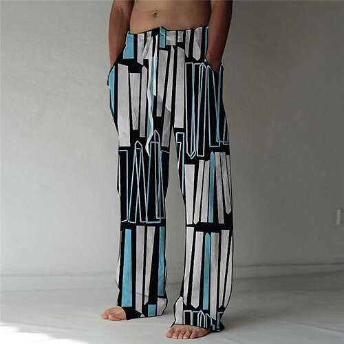 

Men's Fashion Designer Straight Trousers 3D Print Elastic Drawstring Design Front Pocket Pants Casual Daily Graphic Prints Geometry Comfort Soft Mid Waist Blue S M L XL XXL