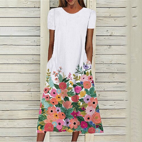 

Women's A Line Dress Midi Dress White Short Sleeve Floral Pocket Print Spring Summer Round Neck Stylish Casual Modern 2022 S M L XL XXL 3XL