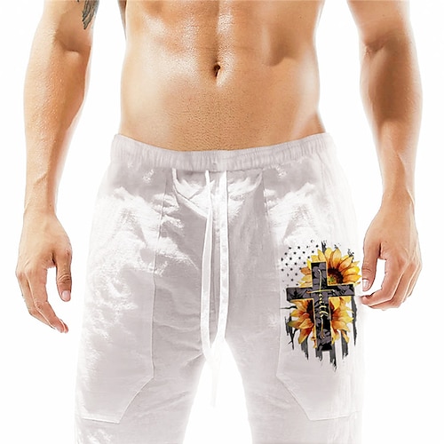 

Men's Stylish Designer Straight Shorts Elastic Waist Print Short Pants Sports Outdoor Daily Graphic Prints Sunflower Cotton Blend Comfort Breathable Mid Waist Green White Khaki Brown M L XL XXL 3XL