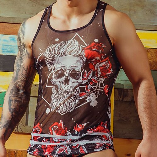 

Men's Tank Top Vest Skull Graphic Prints Crew Neck Wine 3D Print Outdoor Daily Sleeveless Print Clothing Apparel Designer Classic Hawaiian Big and Tall / Summer / Summer / Sports