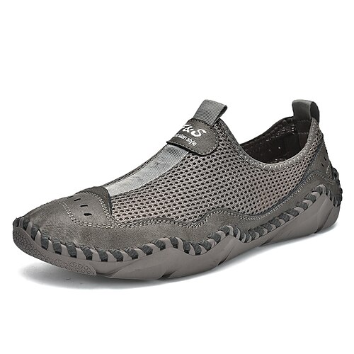 

Men's Loafers Slip-Ons Casual Daily Nappa Leather Mesh Black Gray Beige Summer