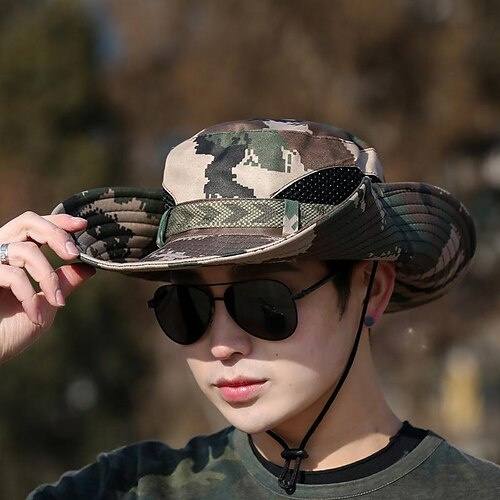 

Men's Women's Sun Hat Fishing Hat Hiking Hat Boonie hat Wide Brim Summer Outdoor UV Sun Protection Sunscreen UV Protection Breathable Hat Camouflage Army green camouflage Grey camouflage Army Green