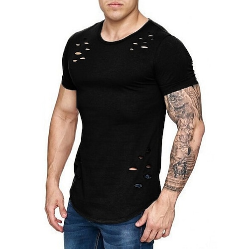 

Men's T shirt Solid Color Round Neck Casual Daily Short Sleeve Tops Casual Blue White Black