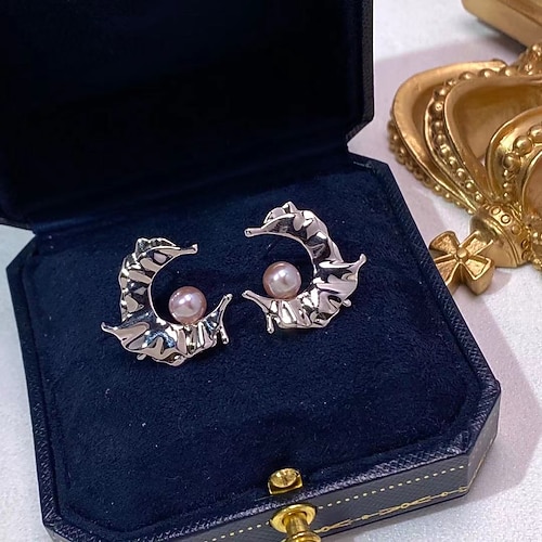 

1 Pair Stud Earrings Hoop Earrings For Women's Pearl Gift Formal Date S925 Sterling Silver Drop Leaf
