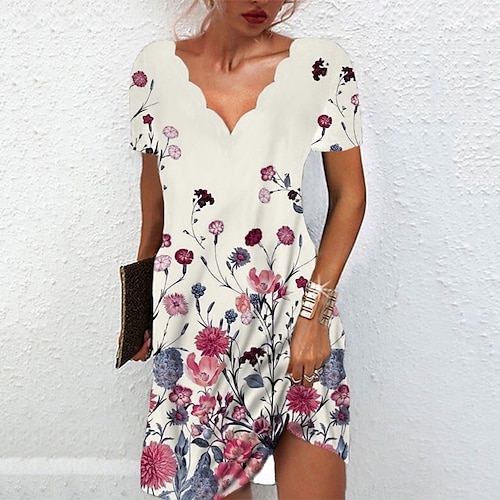 

Women's A Line Dress Short Mini Dress White Black Purple Pink Short Sleeve Floral Color Gradient Print Spring Summer V Neck Casual Vacation 2022 S M L XL XXL 3XL