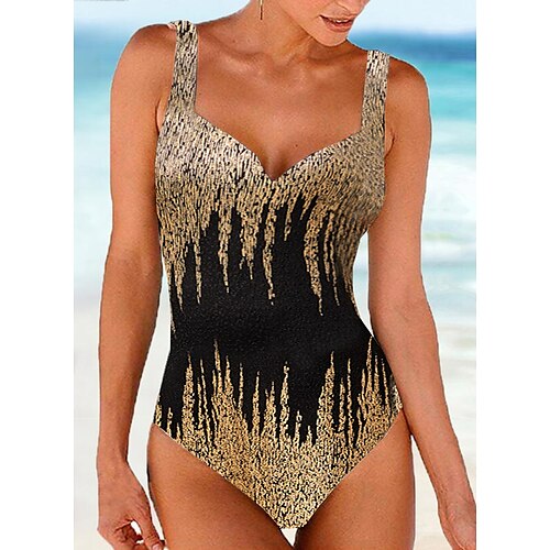 

Women's Swimwear One Piece Monokini Bathing Suits Normal Swimsuit High Waisted Color Block Golden Black Padded V Wire Bathing Suits Sports Vacation Sexy / Strap / New / Strap