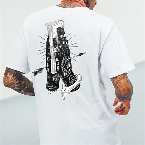 

Men's T shirt Hot Stamping Graphic Hand Crew Neck Street Casual Print Short Sleeve Tops Fashion Comfortable Sports White