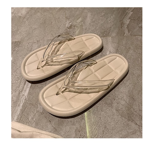 

Women's Slippers Flip-Flops Flat Sandals Flat Heel Round Toe Open Toe Elegant Casual Daily PVC Loafer Spring Summer Solid Colored Almond Black