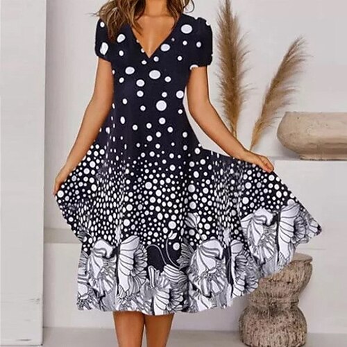 

Mujer Vestido informal Vestido de Columpio Vestido Midi Negro Manga Corta Floral Estampado Primavera Verano Escote en Pico Vacaciones 2023 S M L XL XXL