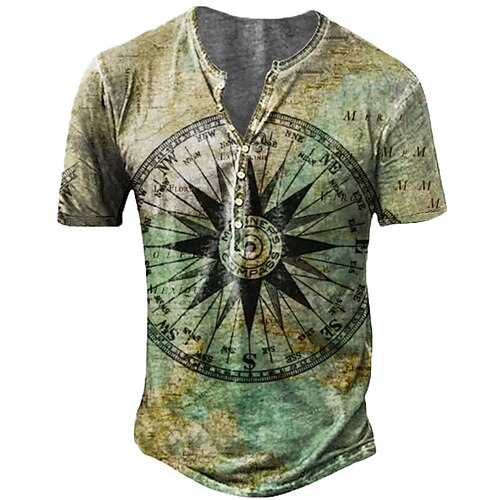 

Herre T-shirt Henley-skjorte Grafisk Maskine Henley Kakifarvet 3D-udskrivning Gade Afslappet Kortærmet Knap ned Trykt mønster Tøj Basale Mode Klassisk Bekvem / Sommer / Sommer / Sport