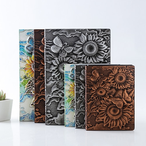 

Leather Notebook Notebook Lined A5 5.8×8.3 Inch A6 4.1×5.8 Inch Retro PU Hardcover Embossed 200 Pages Notebook for School Office Business