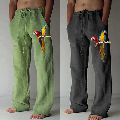 

Herren Hose Hosen Sommerhosen Strandhose Gerade Elastisches Kordelzugdesign Vordertasche Gerade geschnitten Tier Vogel Grafik-Drucke Komfort Weich Casual Täglich Für die Ferien Modisch Designer Grün