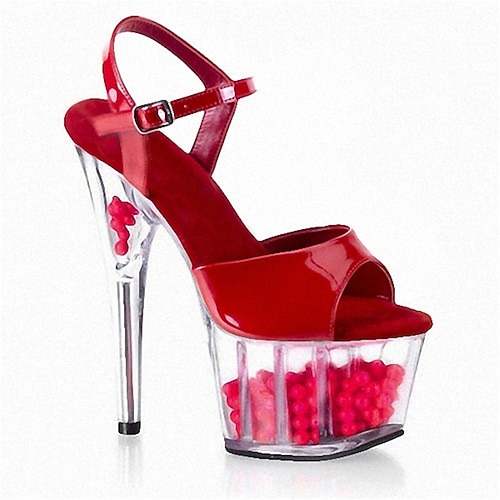 

Damen Sandalen Party Strand Schnalle Pumps Runde Zehe Peep Toe PU Leder Halbschuhe Einfarbig Schwarz Rot Grün