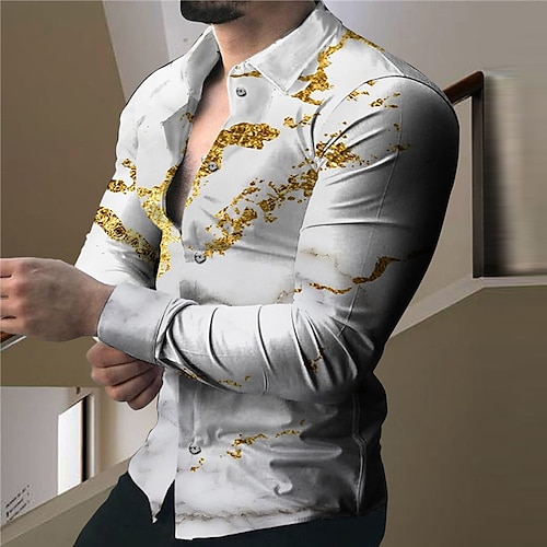 

Homens Camisa Social Camisa Gráfica Gráfico Aberto para a Lateral Branco Azul Roxo Laranja Impressão 3D Ao ar livre Rua Manga Longa Botão para baixo Imprimir Roupa Moda Designer Casual Respirável