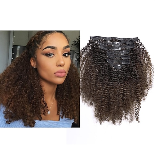

Curly Clip in Hair Extensions Real Remy Human Hair Extensions Afro Kinky Curly Clip in 4B 4C Natural Black Hair Extensions with 17 Clips 120G Full Head 10 inch #T1B/4 AC