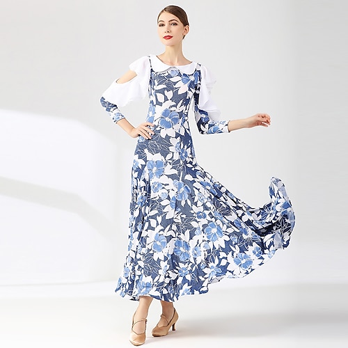 

Ballroom Dance Dress Printing Women's Training Performance 3/4 Length Sleeve High Milk Fiber