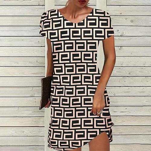

Women's Shift Dress Knee Length Dress Black Pink Khaki Yellow Short Sleeve Print Print Spring Summer V Neck Casual 2022 S M L XL XXL 3XL