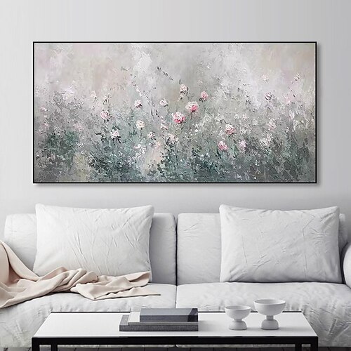 

Oil Painting Hand Painted Vertical Landscape Floral / Botanical Contemporary Modern Rolled Canvas (No Frame)