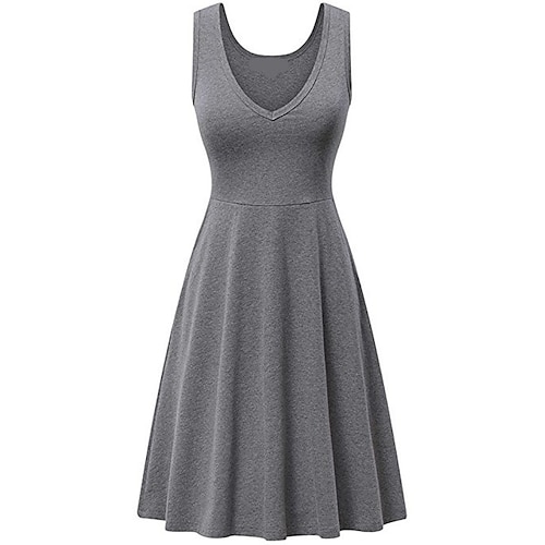 

Women's Plus Size Curve A Line Dress Solid Color V Neck Ruched Sleeveless Spring Summer Work Casual Knee Length Dress Daily Back to School Dress