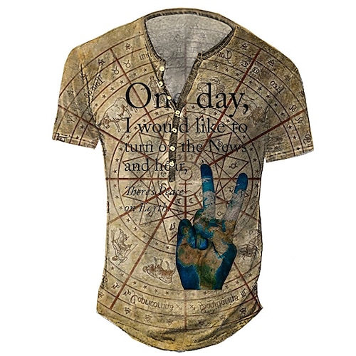 

Men's Henley Shirt Tee T shirt 3D Print Graphic Hand Plus Size Henley Daily Sports Button-Down Print Short Sleeve Tops Basic Casual Classic Designer Khaki