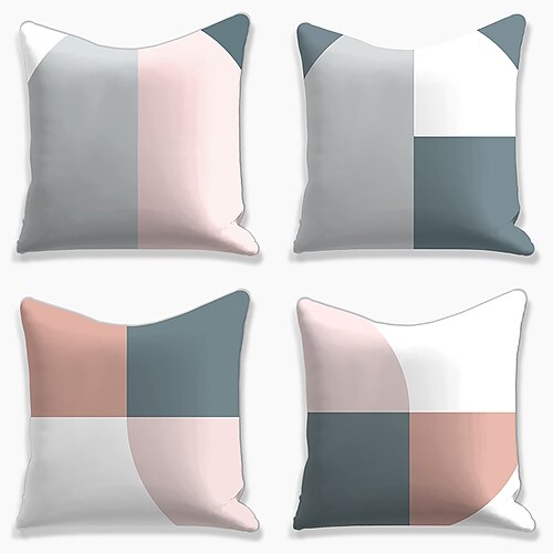 

Geometric Double Side Cushion Cover 4PC Soft Decorative Square Throw Pillow Cover Cushion Case Pillowcase for Bedroom Livingroom Superior Quality Machine Washable Indoor Cushion for Sofa Couch Bed Chair