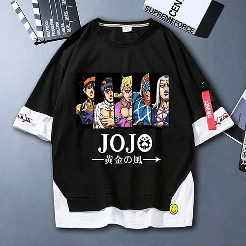 

Inspired by JoJo's Bizarre Adventure Jotaro Kujo T-shirt Cartoon 100% Polyester Anime Fake two piece Harajuku Street Style T-shirt For Men's / Women's / Couple's