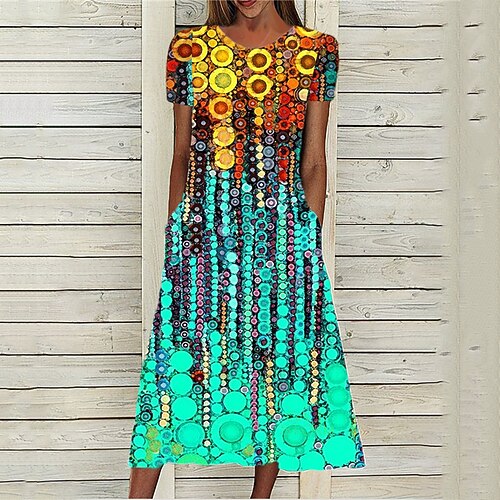 

Women's A Line Dress Midi Dress Yellow Short Sleeve Print Pocket Print Spring Summer Round Neck Stylish Casual Modern 2022 S M L XL XXL 3XL