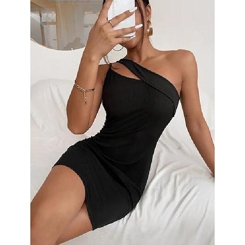 

Women's Sheath Dress Short Mini Dress Blue Black Brown Sleeveless Solid Color Cold Shoulder Fall Spring Cold Shoulder Sexy Party 2022 S M L XL
