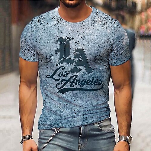 

Men's Unisex T shirt 3D Print Graphic Prints Letter Crew Neck Street Daily Print Short Sleeve Tops Casual Designer Big and Tall Sports Blue