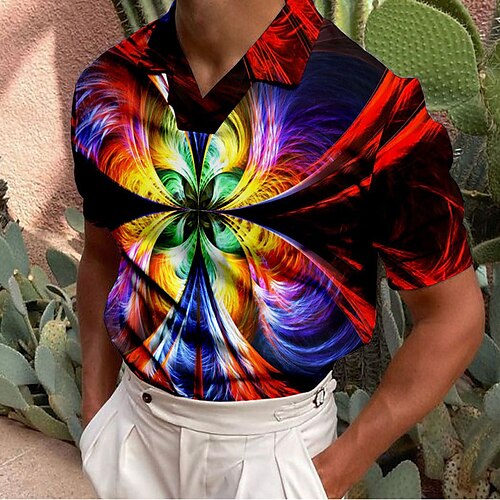 

Men's Collar Polo Shirt Golf Shirt Optical Illusion Turndown Black 3D Print Casual Daily Short Sleeve Button-Down Print Clothing Apparel Fashion Designer Casual Breathable / Sports