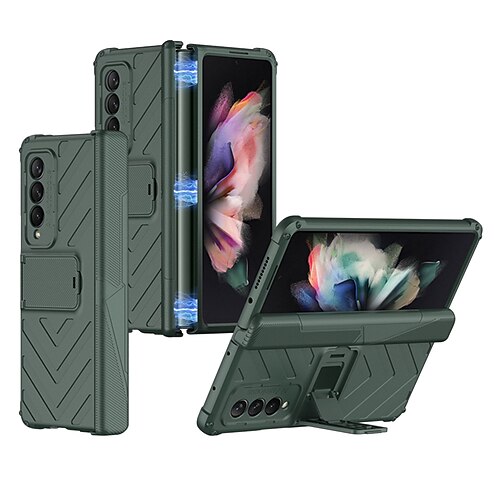 

Phone Case For Samsung Galaxy Flip Z Fold 3 Shockproof Dustproof Kickstand Solid Colored Armor PC