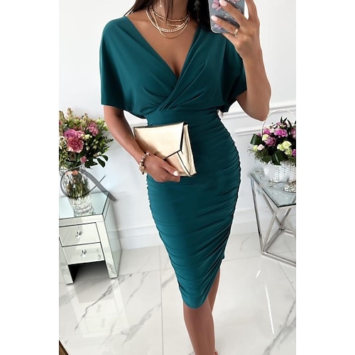 

Mulheres Tubinho Vestido midi Vermelho Verde Bege Manga Curta Cor imaculada Patchwork Primavera Verão Decote V à moda 2023 S M L XL XXL