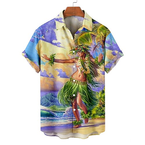 

Men's Shirt Print Human Turndown Casual Daily Button-Down Print Short Sleeve Tops Casual Fashion Rainbow