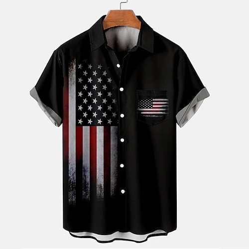 

Men's Shirt 3D Print National Flag Turndown Street Casual Button-Down Short Sleeve Tops Casual Fashion Breathable Comfortable Black